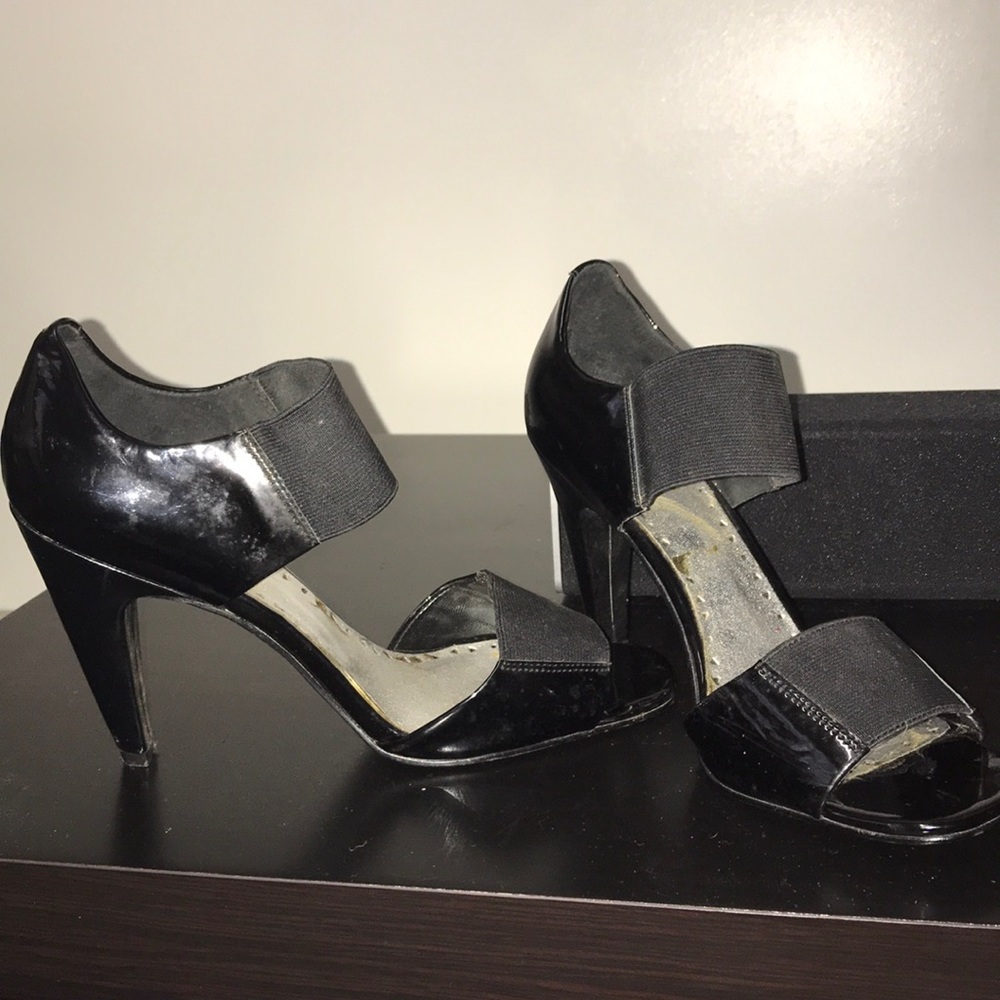 BCBG Patent Leather Black Strap Heels